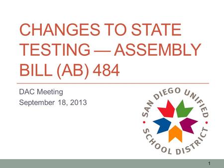 CHANGES TO STATE TESTING — ASSEMBLY BILL (AB) 484 DAC Meeting September 18, 2013 1.