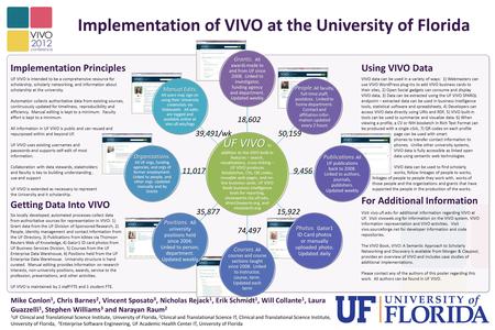 UF VIVO is intended to be a comprehensive resource for scholarship, scholarly networking, and information about scholarship at the university. Automation.
