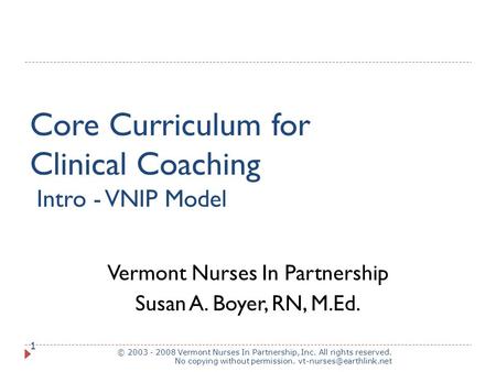 Core Curriculum for Clinical Coaching Intro - VNIP Model