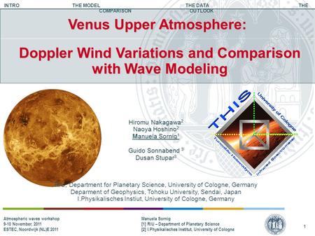 INTROTHE MODELTHE DATATHE COMPARISONOUTLOOK 1 Atmospheric waves workshop 9-10 November, 2011 ESTEC, Noordwijk (NL)E 2011 Manuela Sornig [1] RIU – Department.