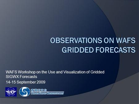WAFS Workshop on the Use and Visualization of Gridded SIGWX Forecasts 14-15 September 2009.