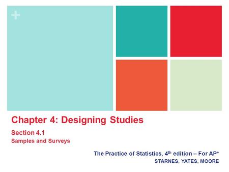 + The Practice of Statistics, 4 th edition – For AP* STARNES, YATES, MOORE Chapter 4: Designing Studies Section 4.1 Samples and Surveys.