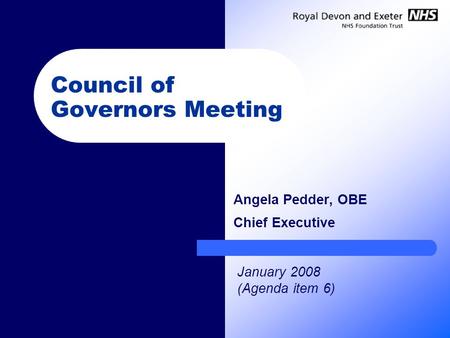 Council of Governors Meeting Angela Pedder, OBE Chief Executive January 2008 (Agenda item 6)