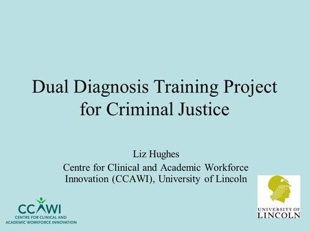 Dual Diagnosis Training Project for Criminal Justice Liz Hughes Centre for Clinical and Academic Workforce Innovation (CCAWI), University of Lincoln.