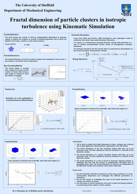 Fractal dimension of particle clusters in isotropic turbulence using Kinematic Simulation Dr. F. Nicolleau, Dr. A. El-Maihy and A. Abo El-Azm Contact address:
