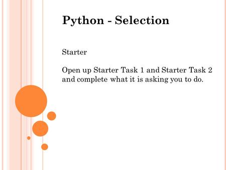 Python - Selection Starter