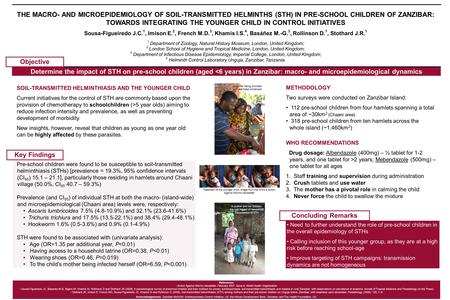 THE MACRO- AND MICROEPIDEMIOLOGY OF SOIL-TRANSMITTED HELMINTHS (STH) IN PRE-SCHOOL CHILDREN OF ZANZIBAR: TOWARDS INTEGRATING THE YOUNGER CHILD IN CONTROL.
