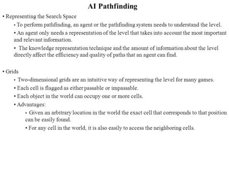 AI Pathfinding Representing the Search Space