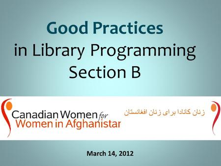 Good Practices in Library Programming Section B March 14, 2012.