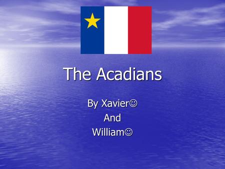 The Acadians By Xavier And William. The Acadian flag and there famous meat pie The Acadian flag and there famous meat pie.