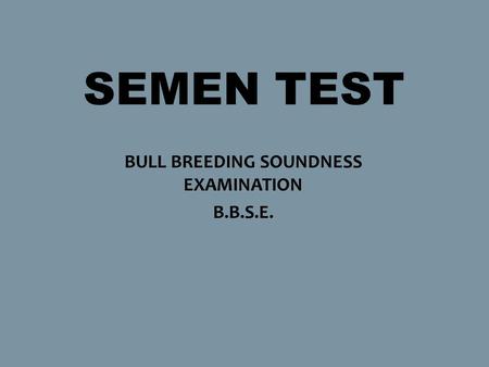 SEMEN TEST BULL BREEDING SOUNDNESS EXAMINATION B.B.S.E.