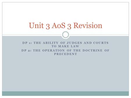 Unit 3 AoS 3 Revision DP 1: The ability of judges and courts to make law DP 2: The operation of the doctrine of precedent.