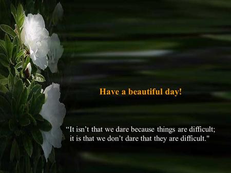 Have a beautiful day! “It isn’t that we dare because things are difficult; it is that we don’t dare that they are difficult.