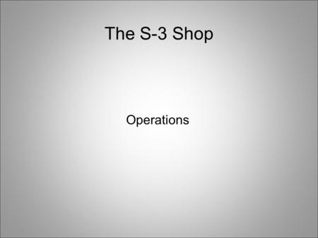 The S-3 Shop Operations. Tasks Leadership matrix Yellow and Blue Cards OPORD/LAB (time line, supply list, instructors)