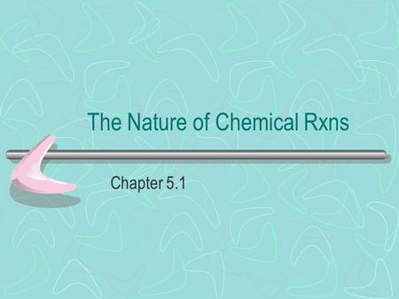 The Nature of Chemical Rxns Chapter 5.1. Signs of a Reaction 1.Heat production (sometimes) 2.Color change (sometimes) 3.Fire/Smoke 4.Property change 5.Solid.
