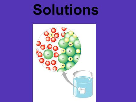 Solutions. solute solvent substance being dissolved substance in which solute is dissolved “VATER”