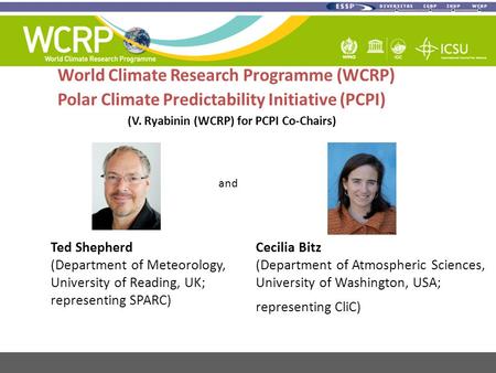 World Climate Research Programme (WCRP) Polar Climate Predictability Initiative (PCPI) (V. Ryabinin (WCRP) for PCPI Co-Chairs) Ted Shepherd (Department.