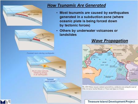 Treasure Island Development Project How Tsunamis Are Generated Most tsunamis are caused by earthquakes generated in a subduction zone (where oceanic plate.
