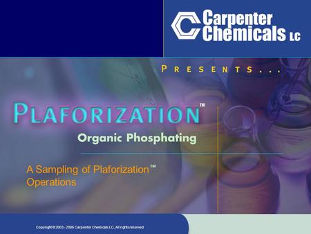 Copyright ©2003 - 2005 Carpenter Chemicals LC, All rights reserved A Sampling of Plaforization ™ Operations.
