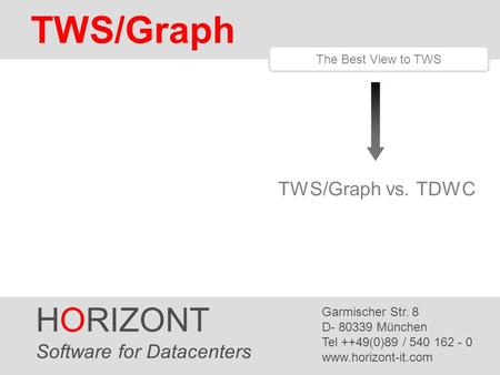 HORIZONT 1 TWS/Graph HORIZONT Software for Datacenters Garmischer Str. 8 D- 80339 München Tel ++49(0)89 / 540 162 - 0 www.horizont-it.com TWS/Graph The.
