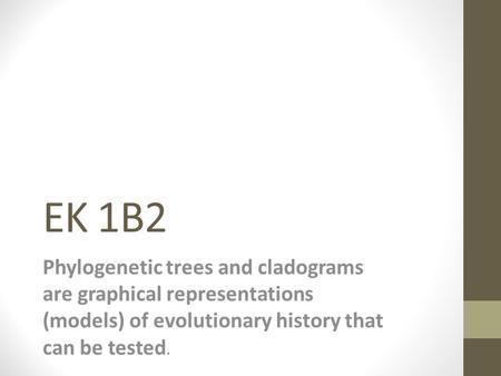 EK 1B2 Phylogenetic trees and cladograms are graphical representations (models) of evolutionary history that can be tested.