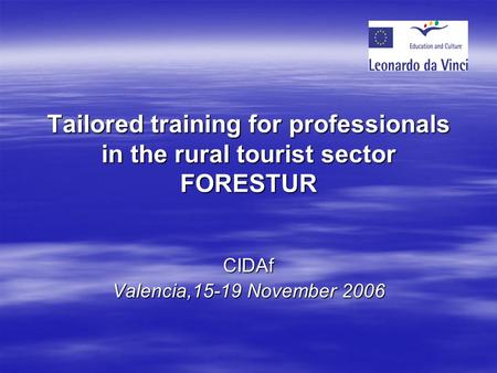 Tailored training for professionals in the rural tourist sector FORESTUR CIDAf Valencia,15-19 November 2006.