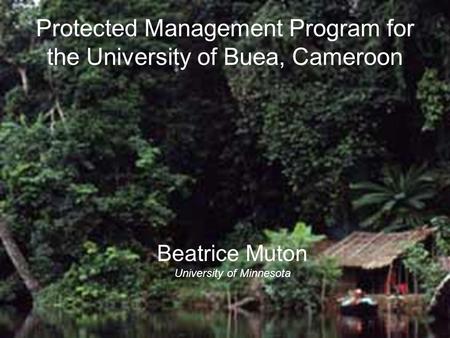Protected Management Program for the University of Buea, Cameroon Beatrice Muton University of Minnesota.