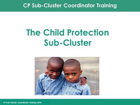 CP Sub-Cluster Coordinator Training CP Sub-Cluster Coordinator Training 2010 The Child Protection Sub-Cluster.