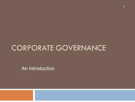 Corporate Governance An Introduction.