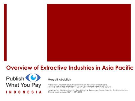 Overview of Extractive Industries in Asia Pacific