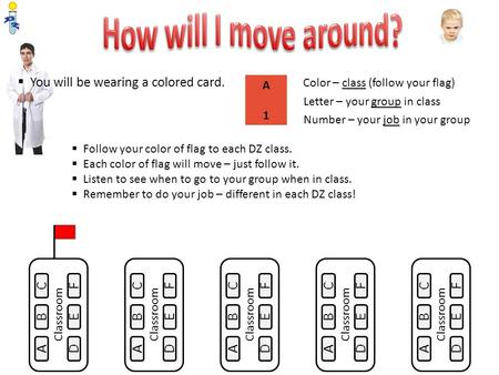 You will be wearing a colored card. Color – class (follow your flag) You will be wearing a colored card. Color – class (follow your flag) Letter – your.