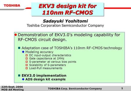 EKV3 design kit for 110nm RF-CMOS