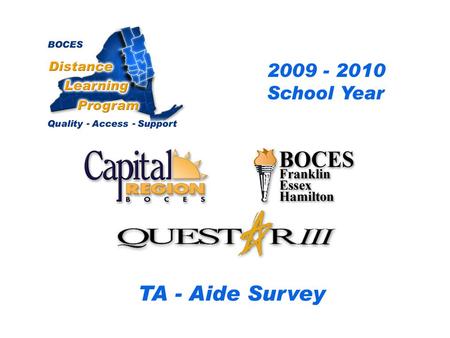 CRB/FEH/Questar III Distance Learning Project DL Aide - Assistant Survey 2009 – 2010 School Year... BOCES Distance Learning Program Quality Access Support.