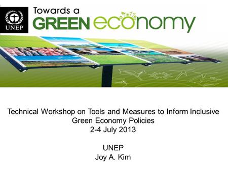Technical Workshop on Tools and Measures to Inform Inclusive Green Economy Policies 2-4 July 2013 UNEP Joy A. Kim.