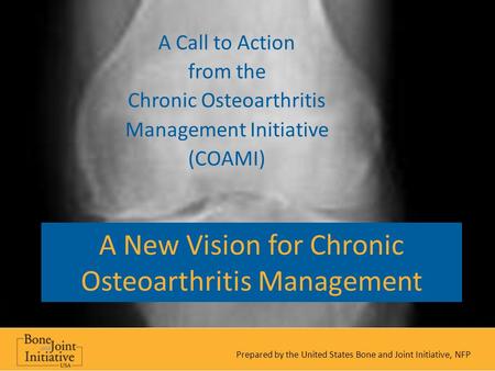 A New Vision for Chronic Osteoarthritis Management A Call to Action from the Chronic Osteoarthritis Management Initiative (COAMI) Prepared by the United.