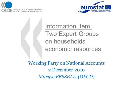 Information item: Two Expert Groups on households’ economic resources Working Party on National Accounts 2 December 2010 Maryse FESSEAU (OECD)