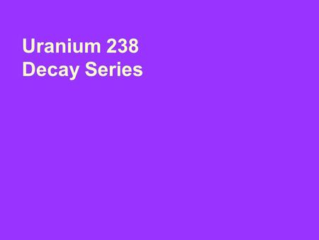 Uranium 238 Decay Series. Element: Symbol: Atomic Number: Atomic Mass: Decay Particle: Half Life: Uranium U 92 238 Alpha 4.5x10 yrs 9.