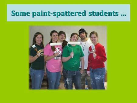 Some paint-spattered students …. students with a blue kiddie pool...