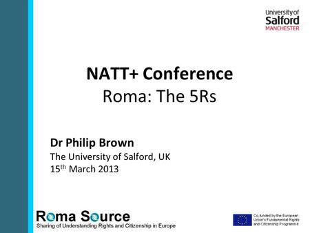 NATT+ Conference Roma: The 5Rs Dr Philip Brown The University of Salford, UK 15 th March 2013.