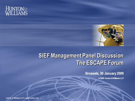 SIEF Management Panel Discussion The ESCAPE Forum Brussels, 30 January 2009 © 2009 Hunton & Williams LLP.