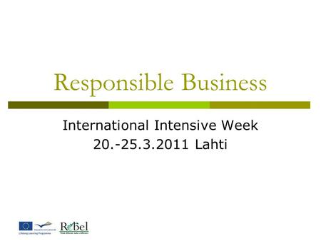 Responsible Business International Intensive Week 20.-25.3.2011 Lahti.
