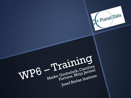 WP6 – Training Marko Grobelnik, Carolina Fortuna, Mitja Jermol Jozef Stefan Institute.