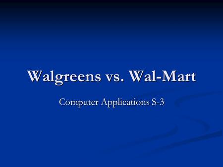 Walgreens vs. Wal-Mart Computer Applications S-3.