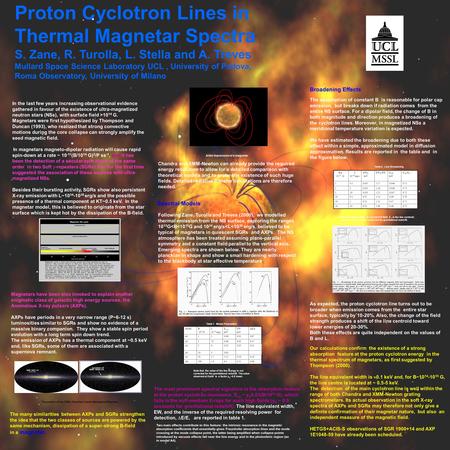 Proton Cyclotron Lines in Thermal Magnetar Spectra S. Zane, R. Turolla, L. Stella and A. Treves Mullard Space Science Laboratory UCL, University of Padova,