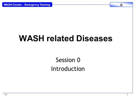 WASH Cluster – Emergency Training D D0 1 WASH related Diseases Session 0 Introduction.