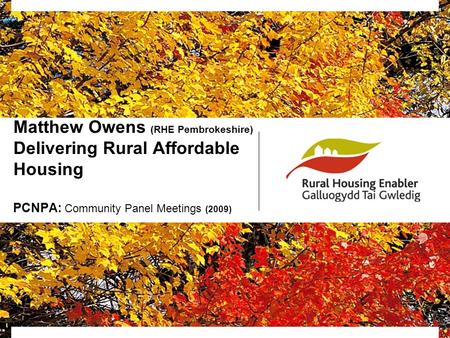 Matthew Owens (RHE Pembrokeshire) Delivering Rural Affordable Housing PCNPA: Community Panel Meetings (2009)