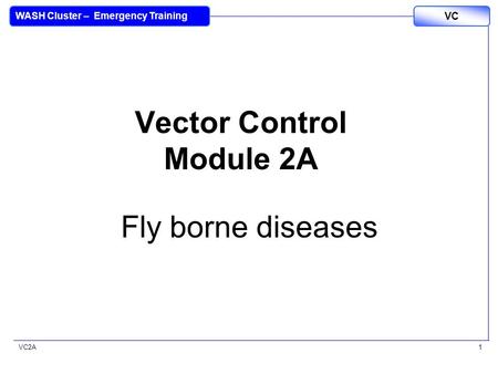 VC2A VC WASH Cluster – Emergency Training 1 Vector Control Module 2A Fly borne diseases.