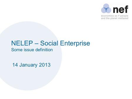 NELEP – Social Enterprise Some issue definition 14 January 2013.
