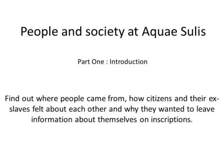 People and society at Aquae Sulis