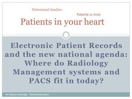 Electronic Patient Records and the new national agenda: Where do Radiology Management systems and PACS fit in today? Patients in your heart Patients in.